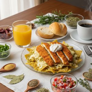 Chilaquiles Verdes con Milanesa de Pollo